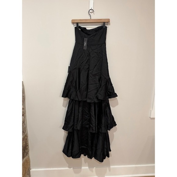 Lulus Black Strapless Tiered Ruffle Maxi Dress XS Evening Formal - Picture 5 of 12